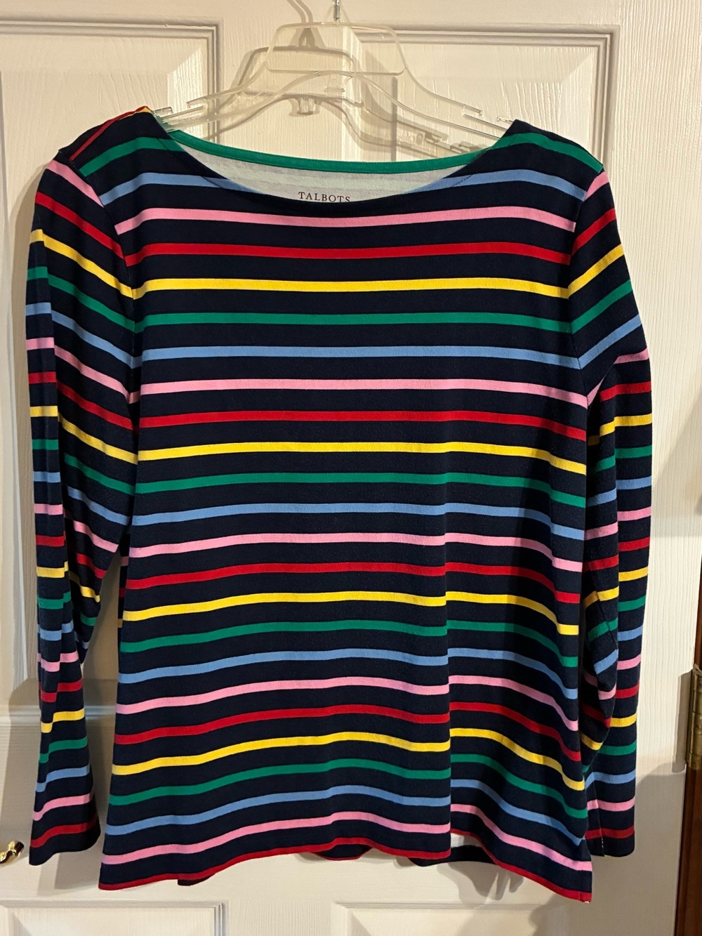 Talbots Women’s Long Sleeve Striped Tee in Navy Multicolor